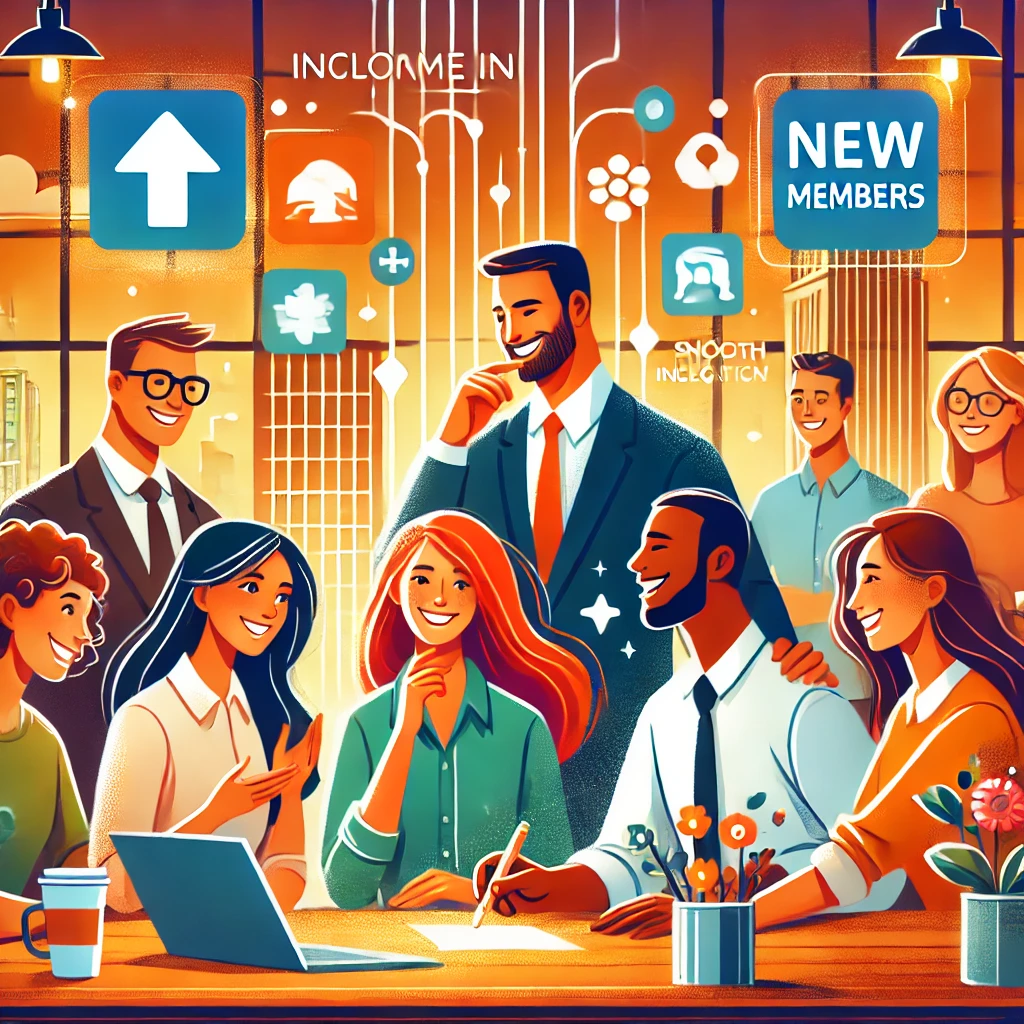 Professional business meeting showing diverse team members collaborating around a conference table, representing successful team integration strategies and onboarding for new recruits