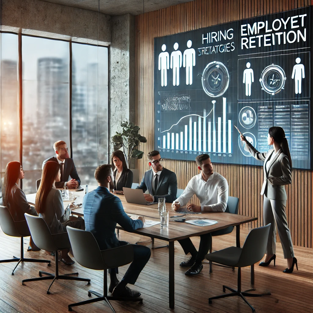 Employee turnover solutions for companies - business meeting discussing retention strategies